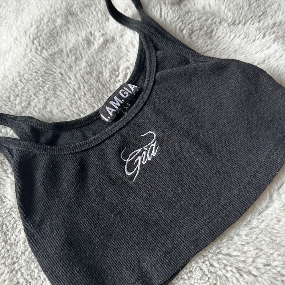 I am Gia Cropped Black Tank